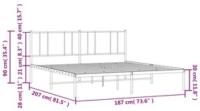 Πλαίσιο Κρεβατιού με Κεφαλάρι Μαύρο 180 x 200 εκ. Μεταλλικό - Μαύρο