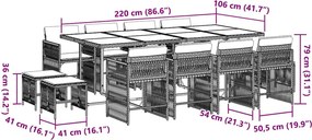 vidaXL Σετ Τραπεζαρίας Κήπου 13 τεμ. Καφέ από Συνθ. Ρατάν με Μαξιλάρια