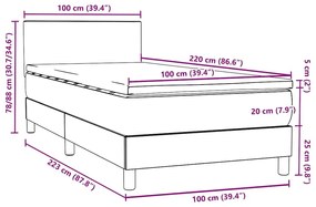 Box Spring κρεβάτι με στρώμα ανοιχτό γκρι 100x220 εκ. Βελούδινο - Γκρι