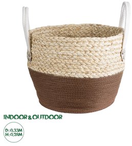 GloboStar® Artificial Garden CAROLINA 20580 Διακοσμητικό Πλεκτό Κασπώ Γλάστρα - Flower Pot Μπεζ με Καφέ και Λευκό Φ33 x Υ28cm