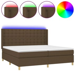 vidaXL Κρεβάτι Boxspring με Στρώμα &amp; LED Σκ.Καφέ 200x200εκ. Υφασμάτινο
