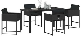 vidaXL Σέτ φαγητού για κήπο με μαξιλάρι 5 pcs Μαύρο Πολυ ράταν