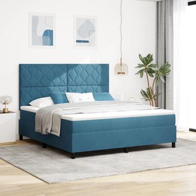 vidaXL Κρεβάτι με Στρώμα & LED Σκούρο Μπλε 180x200 cm Βελούδο