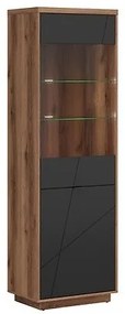 Βιτρίνα Boston CE102, 64x201x43cm, 55 kg, Σκούρα βελανιδιά delano, Μαύρο ματ, Επεξεργασμένο γυαλί, Πλαστικοποιημένη μοριοσανίδα, Με πόρτες, Καφέ