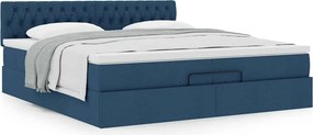 vidaXL Οθωμανικό κρεβάτι με στρώμα μπλε 200x200 cm ύφασμα