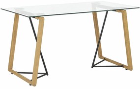Τραπέζι Berwyn 1333, Μαύρο, Ανοιχτό χρώμα ξύλου, 76x80x140cm, 40 kg, Επεξεργασμένο γυαλί, Μέταλλο | Epipla1.gr