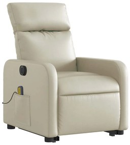 vidaXL Πολυθρόνα Μασάζ Ηλεκτρ. Ανακλινόμενη με Ανύψωση Κρεμ Συνθ.Δέρμα