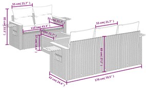 vidaXL Καναπές Κήπου 6 Τεμαχίων Μαύρο από Συνθετικό Ρατάν με Μαξιλάρια