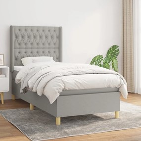 vidaXL Κρεβάτι Boxspring με Στρώμα Ανοιχτό Γκρι 90x190 εκ. Υφασμάτινο