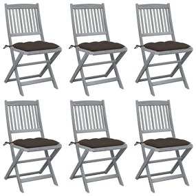 Καρέκλες Εξ. Χώρου Πτυσσόμενες 6 τεμ. Ξύλο Ακακίας &amp; Μαξιλάρια - Μπεζ-Γκρι