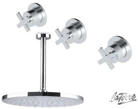 La Torre ELLE CROSS Μπαταρία εντοιχισµού 3 οπών µε εκτροπέα 2/3 εξόδων &amp; Κεφαλή Ντους Φ30εκ με μπράτσο οροφής Chrome