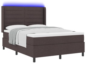 vidaXL Κρεβάτι Box Spring με Στρώμα & LED Καφέ Σκούρο 140x200 εκ. Ύφασμα