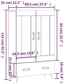 Ντουλάπα Γκρι Sonoma 69,5 x 31 x 115 εκ. από Επεξεργασμένο Ξύλο - Γκρι