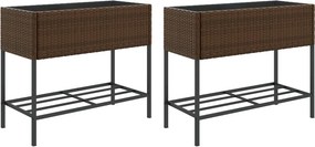 vidaXL Γλάστρες Κήπου με Ράφια 2 τεμ. Καφέ 90x40x75εκ Συνθ. Ρατάν