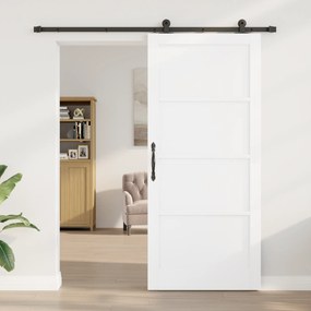 vidaXL Συρόμενη Πόρτα με Σετ Εξαρτημάτων Λευκή 93x211 εκ Στερεό Ξύλο Πεύκου