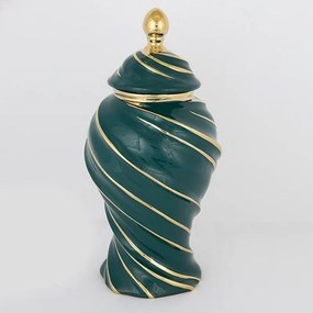 Βάζο Κεραμικό Με Καπάκι 752-20110 20x41cm Green-Gold Estheti Home Ceramic