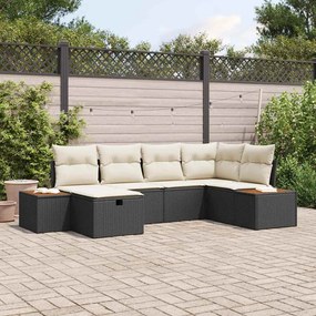 vidaXL Σετ κήπου 6 τεμαχίων από poly rattan με μαξιλάρια σε μαύρο χρώμα.