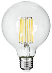 GloboStar® 99054 Λάμπα LED Long Filament E27 G95 Γλόμπος 12W 1320lm 360° AC 220-240V IP20 Φ9.5 x Υ13.5cm Φυσικό Λευκό 4000K με Διάφανο Γυαλί - Dimmable - 3 Years Warranty