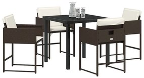 vidaXL Σέτ φαγητού για κήπο με μαξιλάρι 5 pcs Καφέ συνθετικό ρατάν