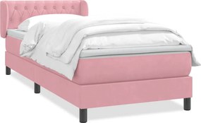 vidaXL Κρεβάτι Boxspring με Στρώμα Ροζ 90x220 εκ. Βελούδινο