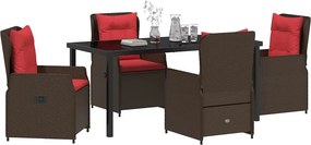 vidaXL Σέτ φαγητού για κήπο με μαξιλάρι 5 pcs Καφέ Πολυ ράταν