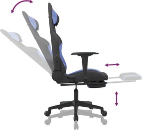 vidaXL Καρέκλα Gaming Μαύρη/Μπλε Ύφασμα με Υποπόδιο