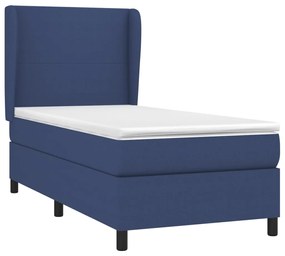 Κρεβάτι Boxspring με Στρώμα Μπλε 90x200 εκ.Υφασμάτινο - Μπλε