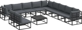 vidaXL Σετ Καναπέ Κήπου 12 τμχ. Μαύρο Αλουμίνιο