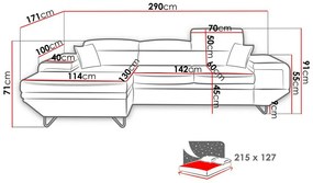 Γωνιακός Καναπές Comfivo 263, Λειτουργία ύπνου, Αποθηκευτικός χώρος, 290x171x71cm, 151 kg, Πόδια: Μέταλλο, Πλαστική ύλη | Epipla1.gr