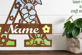 Σετ των 2 Intra απο ξύλο plywood 3mm-4mm πάχος Κουνελάκι κεφαλαίο μονόγραμμα Επιστολή Δίασταση 30x20 cm INTRAFABR-72791812