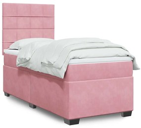 Κρεβάτι Boxspring με Στρώμα Ροζ 100x200 εκ. Βελούδινο