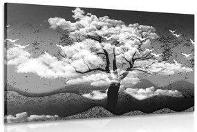 Εικόνα ασπρόμαυρο δέντρο πλημμυρισμένο από σύννεφα - 90x60