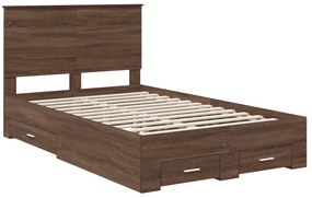 vidaXL Σκελετός Κρεβατιού Καφέ Δρύινο και Ασημί 135 x 190 cm