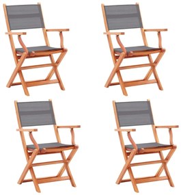 Καρέκλες Πτυσσόμενες 4τεμ. Γκρι Μασίφ Ξύλο Ευκαλύπτου/Τεξτιλίνη