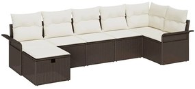 vidaXL Σετ Καναπέ Κήπου με μαξιλάρι 7 pcs Καφέ Πολυ ράταν