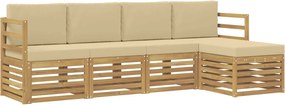 vidaXL Σειρά Καναπέ Εξωτερικού 5 pcs Λευκό και Μπεζ Πολυεστέρας