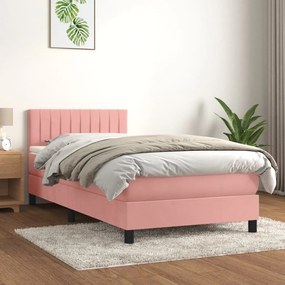 Κρεβάτι Boxspring με Στρώμα Ροζ 90x200 εκ. Βελούδινο - Ροζ