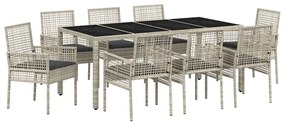 vidaXL Σέτ φαγητού για κήπο 9 pcs Ανοιχτό γκρι συνθετικό ρατάν