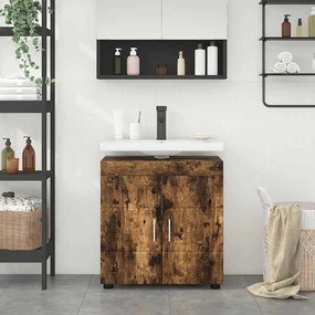 vidaXL Ντουλάπα νιπτήρα μπάνιου με πόρτα Καπνιστή δρυς 60 x 34 x 63 εκ