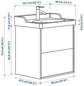 TANNFORSEN/RUTSJON βάση νιπτήρα με συρτάρια/νιπτήρα/μπαταρία, 62x49x74 cm 495.140.41