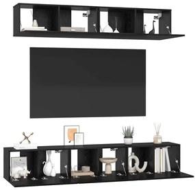 vidaXL Σετ επίπλου τηλεόρασης Επιτοίχιο 5 pcs Μαύρη Οξυά