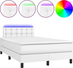 vidaXL Κρεβάτι Boxspring με Στρώμα &amp; LED Λευκό 120x190 εκ. Συνθ. Δέρμα