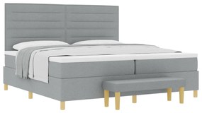 vidaXL Κρεβάτι με Στρώμα & Παγκάκι Ανοιχτό Γκρι 200x200 εκ Υφασμάτινο