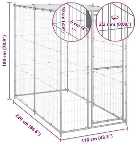 vidaXL Κλουβί Σκύλου Εξ. Χώρου Γαλβαν. Χάλυβας 110x220x180εκ Στέγαστρο