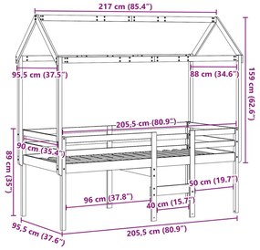 Κρεβάτι Υπερυψωμένο με Οροφή 90x200 εκ από Μασίφ Ξύλο Πεύκου - Καφέ