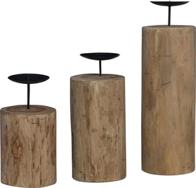 vidaXL Κηροπήγιο 3 pcs Φυσικό Μασίφ ξύλο teak