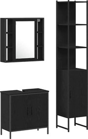 vidaXL Μονάδες Νιπτήρα Μπάνιου με ράφι 3 pcs Μαύρο Επεξεργασμένο ξύλο