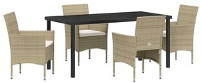 vidaXL Σέτ φαγητού για κήπο με μαξιλάρι 5 pcs Μπεζ Πολυ ράταν