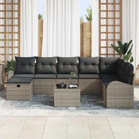 vidaXL Σετ Καναπέ Κήπου με μαξιλάρι 9 pcs Γκρι Πολυ ράταν