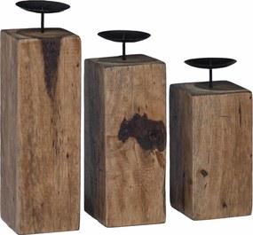 vidaXL Κηροπήγιο 3 pcs Φυσικό Μασίφ ανακυκλωμένο ξύλο